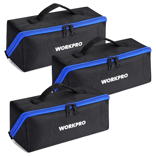 WORKPRO Tool Bag with Zipper, 10" Utility Wide Mouth Heavy Duty Tool Storage Bag, Multipurpose Zipper Tool Pouch Tote Bag for Organizer 3-pack - color: Black