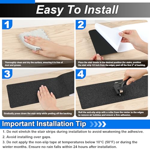 SMILOOL Outdoor Stair Treads Non-Slip Step Strips for Wooden Steps 5 Pack 6” x 30” Anti Slip Grip Tape Precut for Outside Stairs, Non Skid Stair Tread Mats Weather Resistant for Outdoors, Black - size: 6" x 30"
