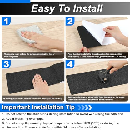 SMILOOL Outdoor Stair Treads Non-Slip Step Strips for Wooden Steps 5 Pack 6” x 30” Anti Slip Grip Tape Precut for Outside Stairs, Non Skid Stair Tread Mats Weather Resistant for Outdoors, Black - size: 6" x 30"