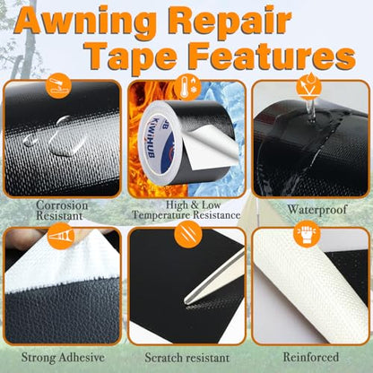 RV Awning Repair Tape - 3" x 33FT Heavy Duty Waterproof, UV Proof Tear Repair Patch Kit for Tent, Canvas, Boat Covers, Sail