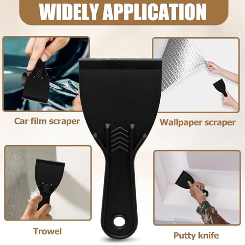 6pcs Flexible Plastic Putty Knife Set - 3 Inch Wide Scraper for Wall Repair, Spackling, Drywall Taping & Painting Projects (Black)