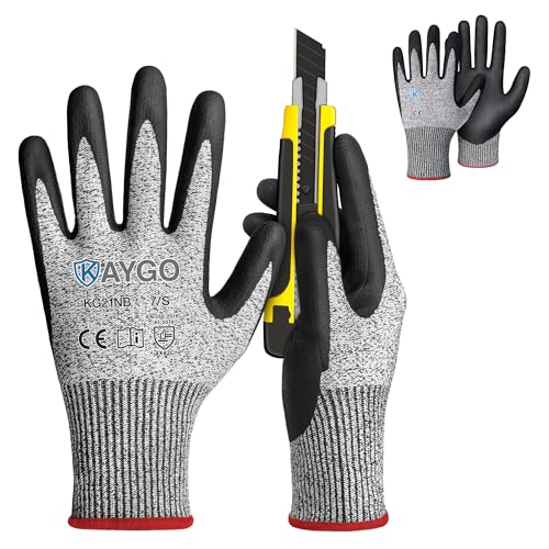 KAYGO 2 Pairs Cut Resistant Work Gloves for Men and Women,ANSI A3 Cutting Gloves,Nitrile Micro-Foam Safety Work Gloves KG21NB,Ideal for Wood Carving,Glass Handling, Construction,Fishing,Grey,S - color: Grey, size: Small (Pack of 2)