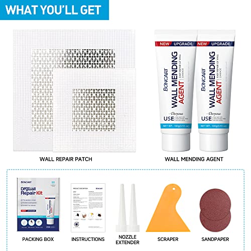 BONCART Spackle Wall Repair Kit, Drywall Repair Patch Kit,Wall Mending Agent Putty,Wall Repair Paste Plaster for Wall Crack/Nail Hole,Wall Repair Patch Kit with Scraper/Sandpaper - style: 2Pack & Wall Patch