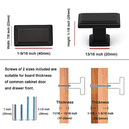 KOOFIZO 10 Pack Matte Black Cabinet Knobs Black Drawer Knobs K07 Rectangular Single Hole Cabinet Pulls for Cabinets Drawers Dresser Cupboard Bedroom Closet Bathroom Vanity - color: Black, size: Knob 01 - 10Pcs