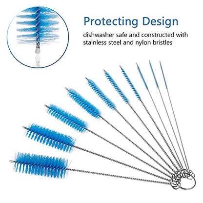CiaraQ Bottle Cleaning Brushes, 8 Inch Nylon Tube Brush Set, Cleaner for Narrow Neck Bottles Cups with Hook, Set of 10pcs. - color: Blue, size: 8.0 Inch (10pcs)