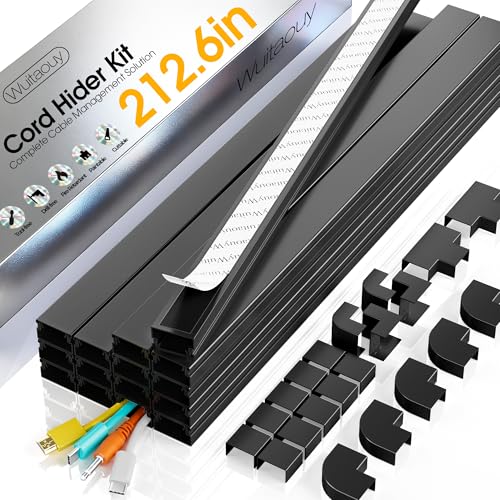212.6in Cord Covers for 2-3 Wires on Wall, TV Cord Hider Wall, Easier Set-up Wire Hider Wire Covers for Cords on Wall, Paintable Cable Hider Raceway,Self-Adhesive Cable Cover, W0.95 H0.55in, Black - color: Black, size: 212.6in L x 0.95in W x 0.55in H