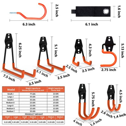 Garage Hooks 22 Pack Heavy Duty Garage Storage Hooks Steel Tool Hangers for Garage Wall Mount Utility Hooks and Hangers with Anti-Slip Coating for Tools Organizer Ladders Bikes Bulky Items - size: Garage Hooks 22Pack