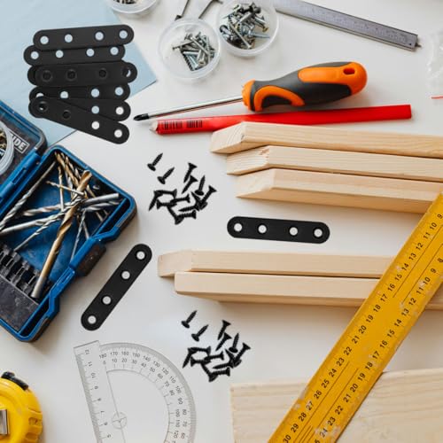 12 Pcs Black Straight Brace, Flat Straight Bracket with Screws, 2.99 x 0.63 Inch Repair Bracket, for Tables, Cabinets, Bookshelves - color: Black