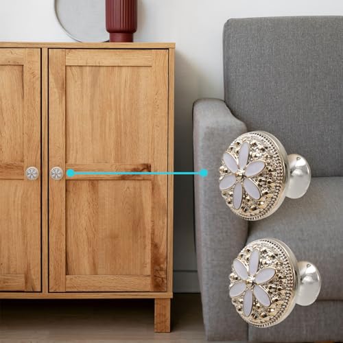 Bitray Pull Handle Flower Shape Cabinet Drawer Door Knob with Screws, Pack of 20 - color: white flower