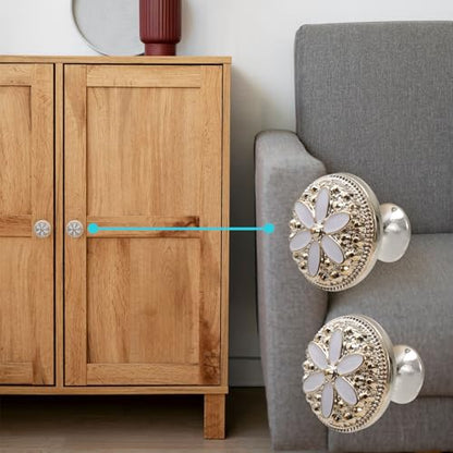 Bitray Pull Handle Flower Shape Cabinet Drawer Door Knob with Screws, Pack of 20 - color: white flower