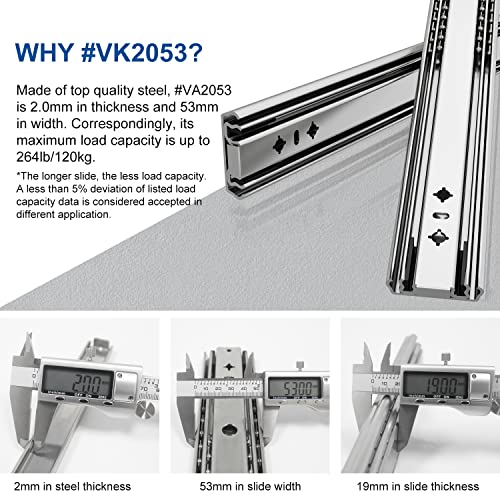 VADANIA 24" Soft Close Heavy Duty Drawer Slides, #K53, Up to 265lb Load Capacity, 3-Fold Full Extension, Ball Bearing, Side Mount, 1-Pair - color: #K53 - Soft Close, size: 24 Inch