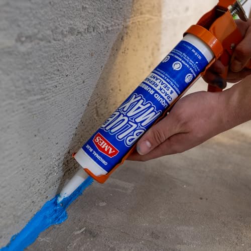 Ames Blue Max® Liquid Rubber Crack Repair & Sealant - 10.1 Ounce Cartridge Paintable Waterproof Sealant - Perfect for Shower and Tub Details, Filling Large Cracks, Holes and Gaps in Concrete