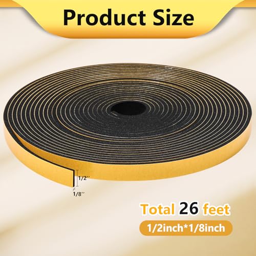 32Feet Weather Stripping (1/2 Inch X 1/16 Inch) Door Seal Strip, Strong Adhesive, Lightproof, Soundproof, Weatherproof Foam Tape Insulation for Sliding Door, Front Door Frame, Windows- Black - size: 1/2 Inch X 1/16 Inch X 32Feet