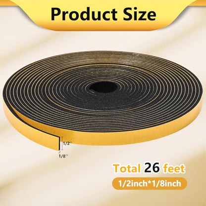 32Feet Weather Stripping (1/2 Inch X 1/16 Inch) Door Seal Strip, Strong Adhesive, Lightproof, Soundproof, Weatherproof Foam Tape Insulation for Sliding Door, Front Door Frame, Windows- Black - size: 1/2 Inch X 1/16 Inch X 32Feet