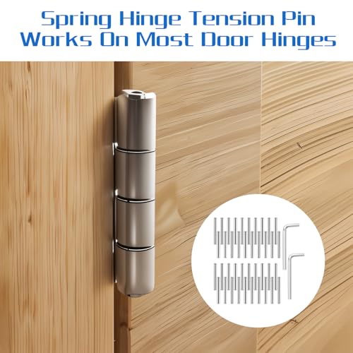 Spring Hinge Tension Pin Replacement Kit, 40 Pcs Stainless Steel Shelf Pins and 2 Pcs Hex Wrenches, Door Closing Hinge Pin, Metal Dowel Pegs Shelf Support Kit for Garage Doors, Self Closing Door