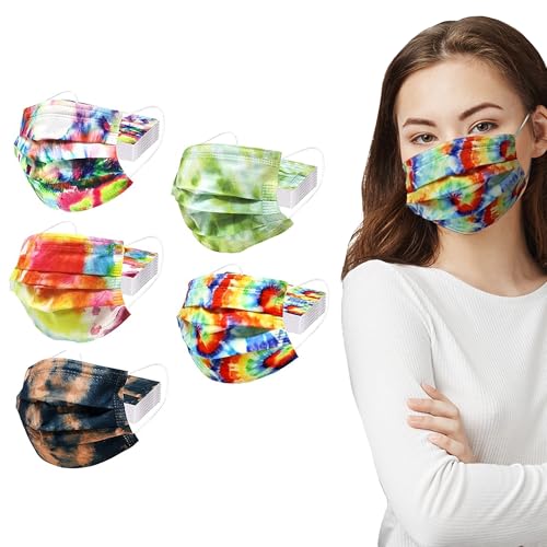 CBC Crown 3-Ply Disposable Protective Face Masks Earloop, Dust Filter Mouth Cover Black, Blue for Adult Men & Women - color: 50 Pc - Tie Dye Assorted