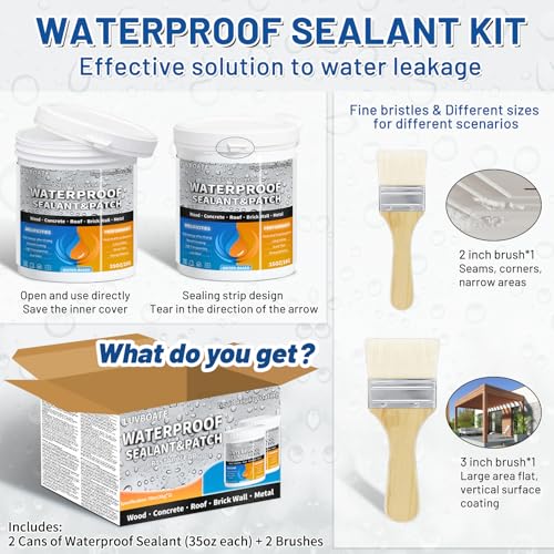 Liquid Waterproof Sealant 70oz Clear, LUVBOATE Transparent Waterproof Coating Water-Based Invisible Repairing Leak Agent Roofs, Walls, Bathroom, Kitchen Indoor & Outdoor