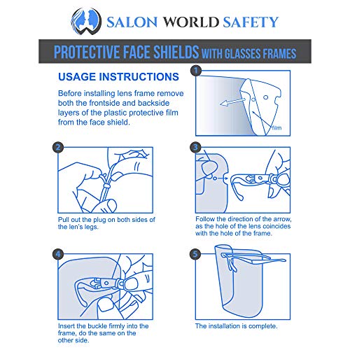 TCP Global Salon World Safety Face Shields with Blue Glasses Frames (Pack of 10) - Ultra Clear Protective Full Face Shields to Protect Eyes, Nose, Mouth - Anti-Fog PET Plastic, Goggles - color: Blue