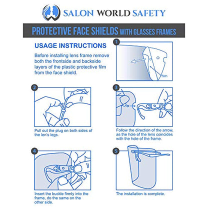 TCP Global Salon World Safety Face Shields with Blue Glasses Frames (Pack of 10) - Ultra Clear Protective Full Face Shields to Protect Eyes, Nose, Mouth - Anti-Fog PET Plastic, Goggles - color: Blue