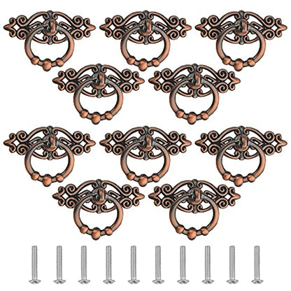 WMYCONGCONG 10 PCS Vintage Drop Ring Drawer Pulls Handles 2.52" x 1.65" Antique Bronze Dresser Ring Pulls for Furniture Hardware Cupboard Dresser Wooden Case Box
