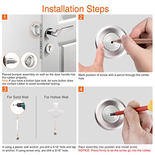 Convex Wall Door Bumper Stop Brushed Satin Nickel – 2-1/2” Outside Diameter Stainless Steel Cover with Bigger 1-1/4” Gray Rubber Bumper – Easy to Install with Screw - color: Convex-Satin Nickel, size: 1 Pack