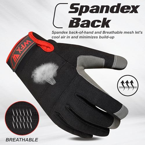 WFX Mens Work Gloves Utility Touch Screen Breathable Spandex Rigger Padded Working Mechanic Palm Safety Builder Gardening - size: X-Large