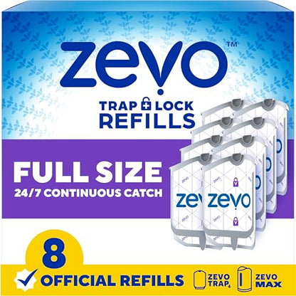Zevo Flying Insect Trap Official Refill Cartridges - Fits Both Zevo Trap & MAX Indoor Fly Trap - Authentic Trap+Lock Technology to Catch Gnats, House & Fruit Flies (8 Official Refill Cartridges) - style: 8 Refill Cartridges