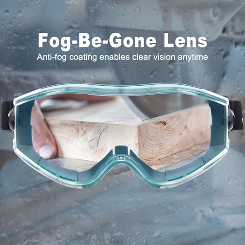 UKNOW Safety Goggles Over Glasses - Anti-Fog Clear Lens - ANSI Z87.1 Certified Eye Protection for Lab Work, Industrial Use - color: Teal
