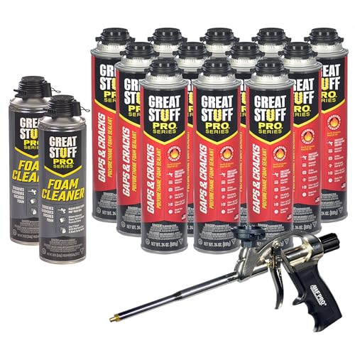 Great Stuff Pro Gaps & Cracks 24 oz Complete Kit – 12-Pack Foam Sealant with AWF PRO 8 in Professional Spray Foam Gun & 2 Cans of Great Stuff Pro Cleaner - style: 8 in Pro Gun
