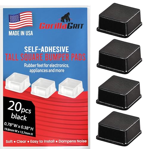 Black Tall Square Adhesive Rubber Bumper Pads - Made in USA – Rubber Feet for Speakers, Electronics, Furniture, Appliances, Audio Equipment - 20 Pieces - size: 20 Pcs Black