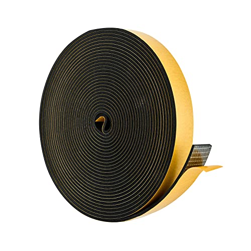 High Density Foam Weather Stripping Door Seal Strip Insulation Tape Roll for Insulating Door Frame, Window, Air Conditioner | Self Adhesive Sealing Weatherstrip (Black, 1 in x 1/8 in x 30 Ft) - color: Black, size: 1 In x 1/8 In x 30 Ft
