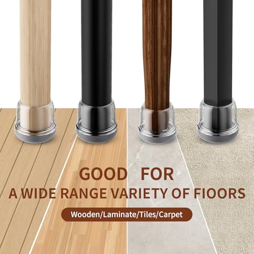 Ezprotekt 24 Pcs Chair Leg Floor Protectors, Chair Leg Caps, Silicone Protectors Covers for Hardwood Floors & Carpet, Pet Dust & Hair Proof Chair Pads - for Dining Table Chair, Clear M Fit (0.87"-1") - size: M-Round