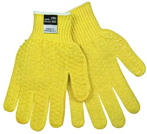 MCR Safety 9370HL Kevlar Regular Weight 7 Gauge Gloves with PVC Honeycomb Pattern and Dots On 2-Side, Yellow, Large, 1-Pair