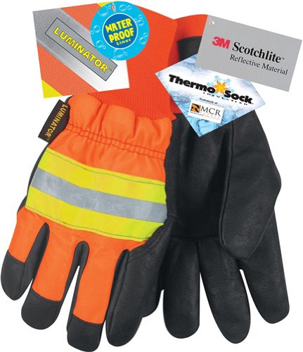 Leather Gloves,Black/Orange,S,PR - size: Small