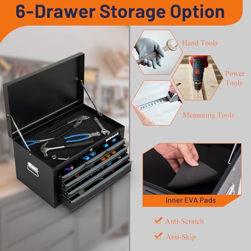 IRONMAX Portable Tool Box, 6 Drawers 24’’ Lockable Tool Storage Organizer Toolbox with Ball-Bearing Slides & Liner, Metal Tool Chest for Warehouse, Garage, Workshop, Household - style: Portable Toolbox