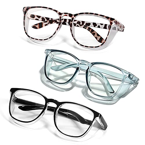 Stylish Safety Glasses Goggles for Women Girls Anti-fog Glasses Protective Eyewear Clear Glasses - color: 3 Pack: Blue+tortoise+black