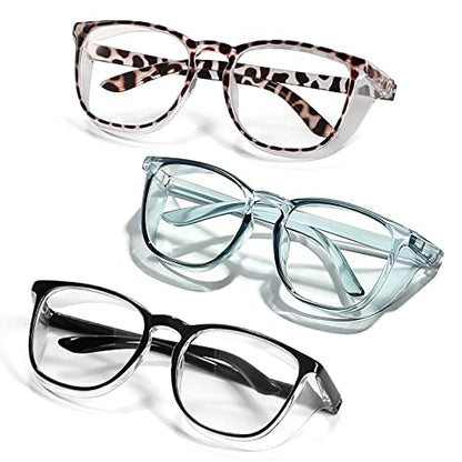 Stylish Safety Glasses Goggles for Women Girls Anti-fog Glasses Protective Eyewear Clear Glasses - color: 3 Pack: Blue+tortoise+black