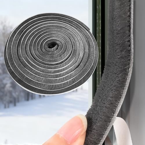 YoleShy 33 Ft Brush Weather Stripping Door Seal Strong Self-Adhesive Weather Stripping Window Seal Soundproofing Windproof Dustproof 0.35 in Wide x 0.6 in Thick, Grey - size: 0.35 x 0.6 inches