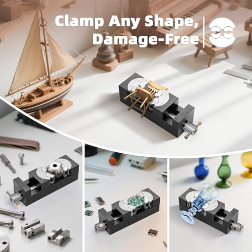 Luvan Self-Adjusting Fractal Vise with Silicone Plugs - Mini Drill Press & Bench Vise Clamp, 2.44" Jaw Opening, CNC Aluminum for DIY, Jewelry, Crafts, Repair (Non-Marring & Secure Grip) - color: Mini Vise Clamp With Silicone Stopper