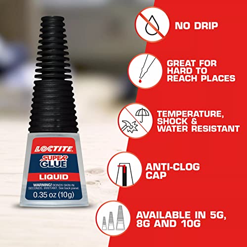 Loctite Super Glue Liquid Longneck Bottle, Clear, 0.35 fl oz Bottle, 6 Pack - Superglue for Plastic, Wood, Metal, Crafts & Repair, Cyanoacrylate Adhesive Instant Glue, Quick Dry - size: 0.35 fl oz (Pack of 6)