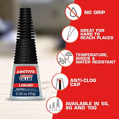 Loctite Super Glue Liquid Longneck Bottle, Clear, 0.35 fl oz Bottle, 6 Pack - Superglue for Plastic, Wood, Metal, Crafts & Repair, Cyanoacrylate Adhesive Instant Glue, Quick Dry - size: 0.35 fl oz (Pack of 6)