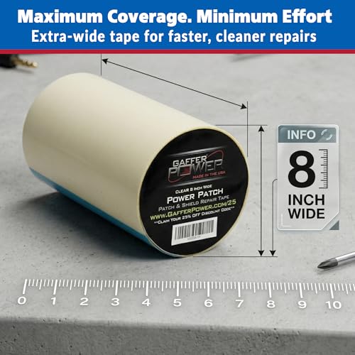 Gaffer Power Clear Butyl Seal Tape 8” x 5 FT – Extra Wide Waterproof Leak Repair Tape for Roof, Gutters, Pipes & RV – Heavy Duty, Flexible, Made in USA - color: Clear 8 Inch