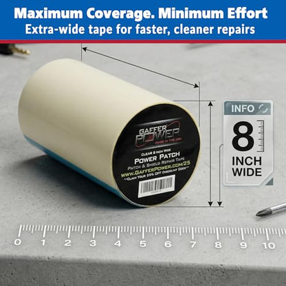 Gaffer Power Clear Butyl Seal Tape 8” x 5 FT – Extra Wide Waterproof Leak Repair Tape for Roof, Gutters, Pipes & RV – Heavy Duty, Flexible, Made in USA - color: Clear 8 Inch