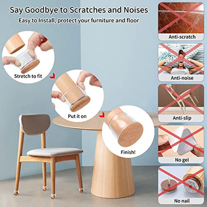 Ezprotekt 24 Pcs Extra Large Chair Leg Protectors with Felt, Round Chair Leg Caps, Floor Protectors for Chairs, Felt Furniture Pads Covers, Bar Stools Leg Protectors Cups (XL Fit: 1.4"-1.65", Clear) - size: XL-Round