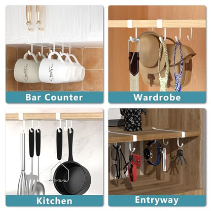 ECROCY Coffee Mug Holder Under Shelf, 3pcs Coffee Cup Holder Only Fits Flat Shelf Without Any Lip, Clip-On Mug Hooks No Drilling Free Damage - color: White