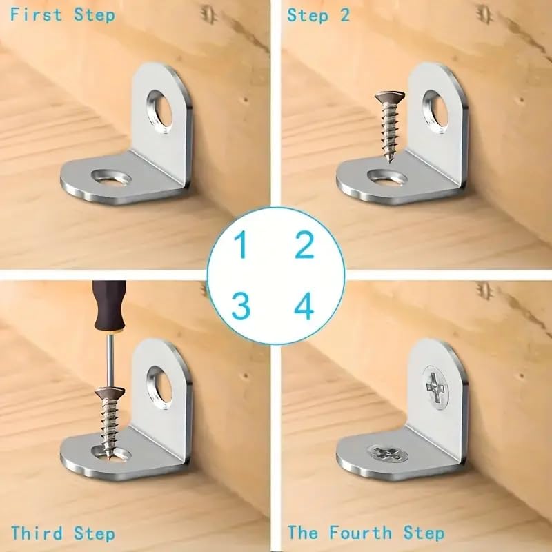 30PCS Heavy-Duty Stainless Steel L-Shaped Brackets Set with Screws - for Wooden Furniture, Tables & Chairs, Silver - color: Silver