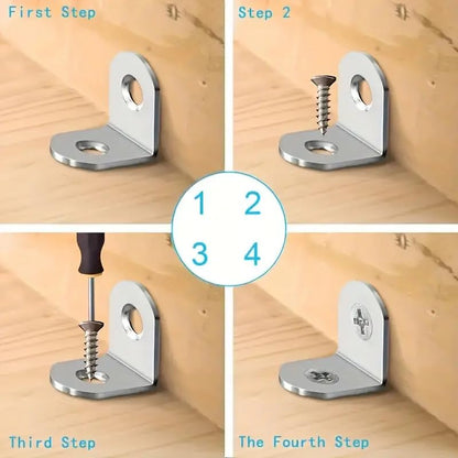 30PCS Heavy-Duty Stainless Steel L-Shaped Brackets Set with Screws - for Wooden Furniture, Tables & Chairs, Silver - color: Silver