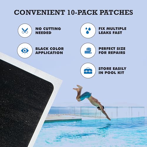 Burro Adhesives 10-Pack Waterproof Black Pool Patches - Professional Grade PVC Repair Kit with 2.75" x 4" Heavy Duty Patches for Commercial & Residential Vinyl Liner Pools, Works Underwater & Dry - color: Black