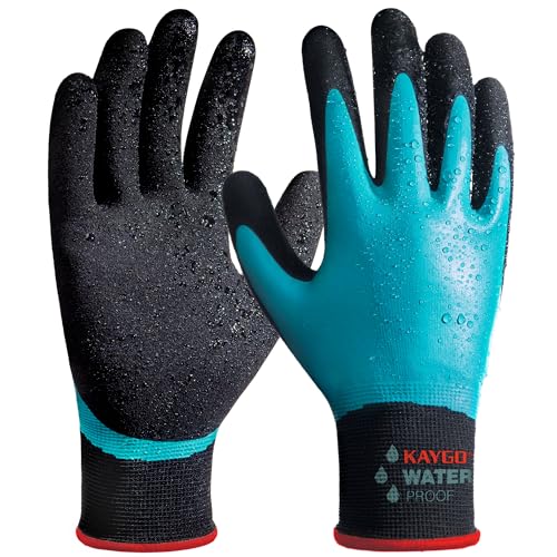 KAYGO Waterproof Work Gloves for Men and Women, Rubber Coated Non-slip Working Gloves for Garden, Outdoor Construction,KG150,Blue,S - color: Blue, size: Small