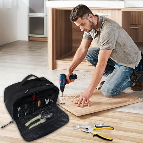 Tool Storage Bag,Portable Hand Tool Storage Organizer for Men, Tactical Range Bag with Anti-friction Bottom, Toolbag Organizer Multi-purpose Work Tote for Repairman, Carpenters, Handyman (Black)